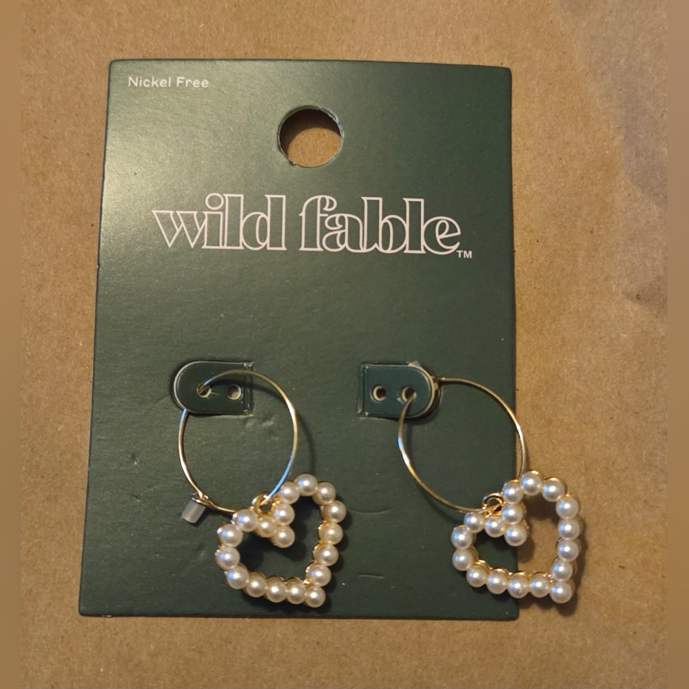 Wild Fable Gold and Pearl Heart Earrings